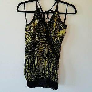 Night out halter top black and green printed large